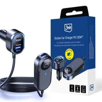 slomart Auto punjač 3mk Double Car Charger 135W PD QC PPS USB-C USB-A - crni