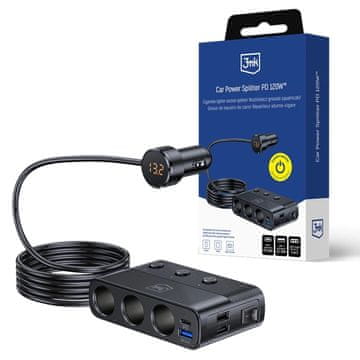 slomart Auto punjač za 7 uređaja 3mk Car Power Splitter PD 120W QC PPS UCB-C USB-A - crni