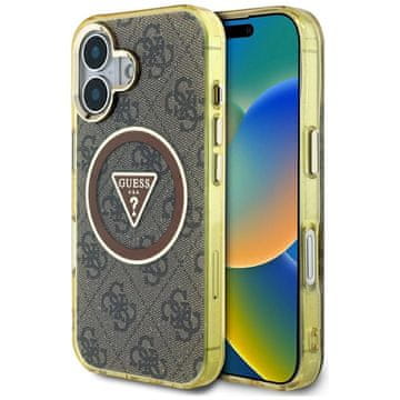slomart Etui Guess IML Metal Glitter 4G Circle Triangle MagSafe za iPhone 16 - smeđa