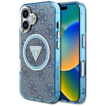 slomart Etui Guess IML Metal Glitter 4G Circle Triangle MagSafe za iPhone 16 - modro