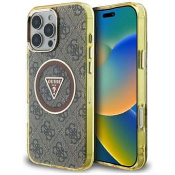 slomart Etui Guess IML Metal Glitter 4G Circle Triangle MagSafe za iPhone 16 Pro Max - smeđi