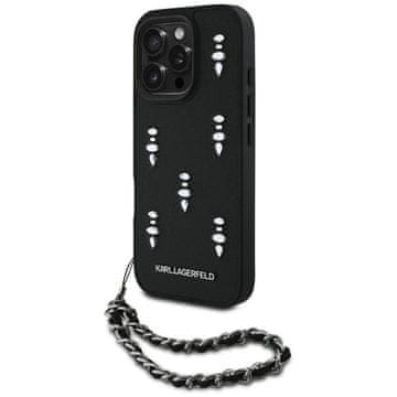 slomart Etui Karl Lagerfeld Saffiano Crystals s lančićem za iPhone 16 Pro - crno