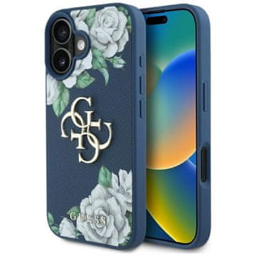 slomart Etui Guess Grained Roses Big 4G logo za iPhone 16 - modro