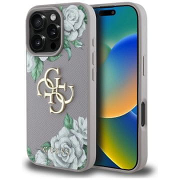 slomart Etui Guess Grained Roses Big 4G logo za iPhone 16 Pro - ljubičasta