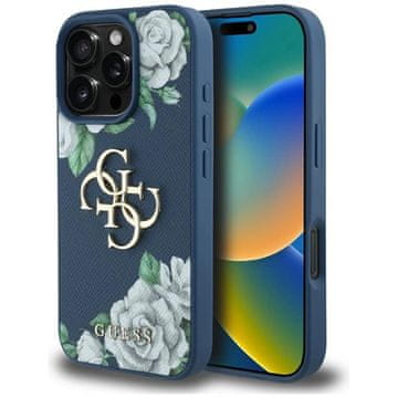 slomart Etui Guess Grained Roses Big 4G logo za iPhone 16 Pro Max - modra