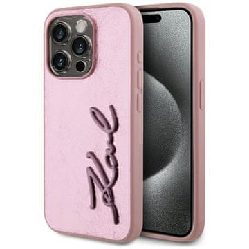 slomart Etui Karl Lagerfeld Wrinkled Metal Signature za iPhone 15 Pro - roza