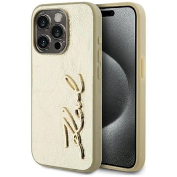 slomart Etui Karl Lagerfeld Wrinkled Metal Signature za iPhone 15 Pro - zlato