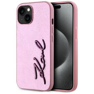 slomart Etui Karl Lagerfeld Wrinkled Metal Signature za iPhone 15 - roza