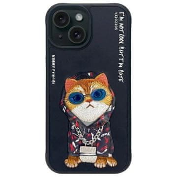 slomart Etui Nimmy Glasses Cool Cat za iPhone 15 - crno