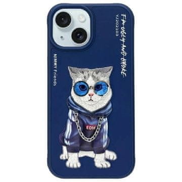 slomart Etui Nimmy Glasses Cool Cat za iPhone 15 - modro
