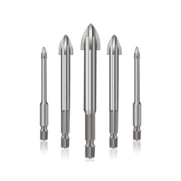 Netscroll Set 5 svrdla od sinteriranog karbida za bušenje raznih materijala, 3–7 mm, srebrni, EfficientDrilling