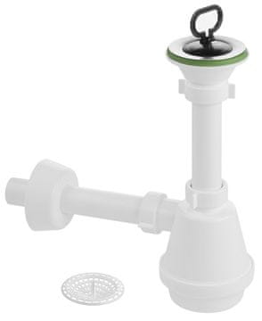 AQUALINE Sifon za sudoper, inox ispust 80mm, čep s ručkom, DN32, bijela