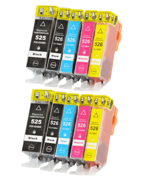 TiskajPoceni Kompatibilne tinte Canon 2×PGI-525BK + 8×CLI-526 (BK,C,M,Y) kompatibilne XXL tinte više polnila za Canon pixma iP-4850,4950/ IX-6550/ MG-5150,5250,5350,5350S,6150,6250,8150,8250/ MX-715,885,895