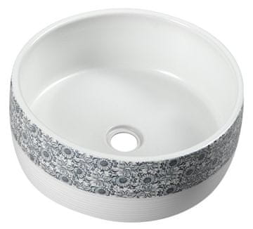 SAPHO PRIORI Bijeli Keramički Umivaonik s Plavim Uzorkom, Ø 41 cm, za Stolnu Instalaciju