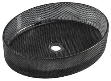 SAPHO Elegantno Crno Gravirano Stakleno Umyvadlo, 49x38 cm, Bez Otvora za Bateriju