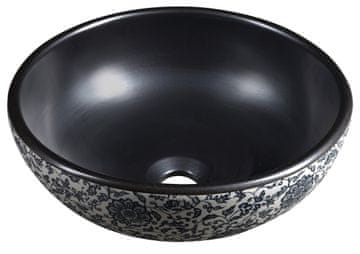 SAPHO PRIORI Keramički Umyvadlo za Stol, Ø 41cm, Crna s Plavim Uzorkom