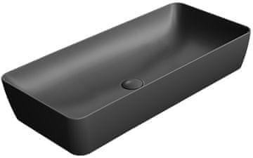 Gsi NUBES keramički mat crni umivaonik 80x40 cm – moderan dizajn bez otvora za slavinu