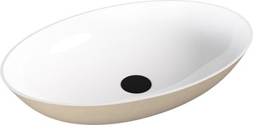 POLYSAN Polysan UNITY CONCEPT Ovalna Umivaonik za ploču, Lijevani Mramor, 60x40cm, Mat Bež/Bijela