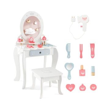 Northix 2 u 1 dječji set toaletnog stolića s ladicama, uklonjivim ogledalom i 10 dodataka, bijeli, MDF