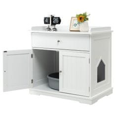 Northix Moderni ukrasni bočni stolić za mačji pijesak s ladicom i 2 vrata za unutarnju upotrebu, bijeli