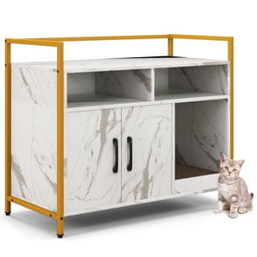 Northix Ormarić za mačji pijesak s dvostrukim vratima i podlogom za grebanje - bijeli mramor