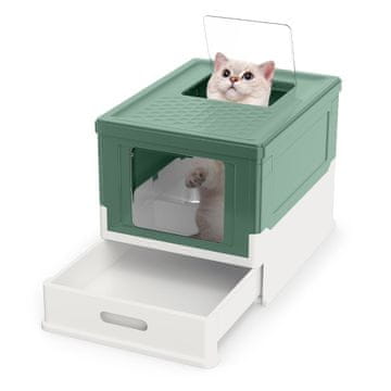 Northix Sklopiva kutija za mačji pijesak s poklopcem i izvlačnom ladicom, zelena