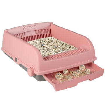 Northix Poluautomatska kutija za pijesak za mačke, otporna na prskanje, roza