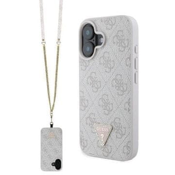 slomart Etui Guess Leather Metal Logo Strass Crossbody za iPhone 16 - roza