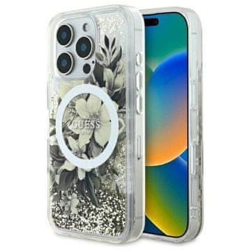 slomart Etui Guess Liquid Glitter Flower MagSafe za iPhone 16 Pro - bež