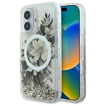 slomart Etui Guess Liquid Glitter Flower MagSafe za iPhone 16 - bež