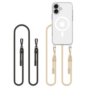 slomart Tech-Protect FlexAir Chain MagSafe maska za iPhone 16 - prozirna + 2 uzice (crna i sivo-smeđa)