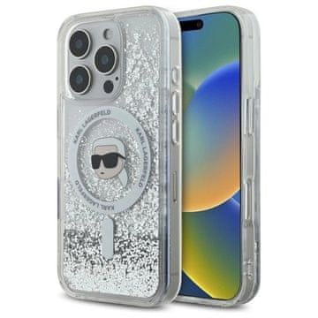 slomart Etui Karl Lagerfeld Liquid Glitter Karl Head Magsafe za iPhone 16 Pro - prozirno