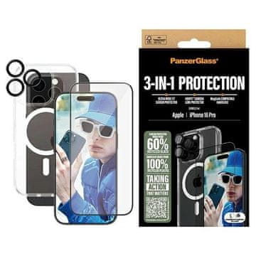 slomart Komplet PanzerGlass Bundle 3u1 prozirna maskica + folija + staklo za kameru za iPhone 16 Pro