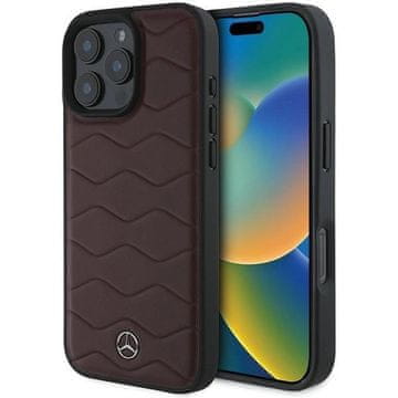 slomart Etui Mercedes MB Waves Leather za iPhone 16 Pro Max - crveni