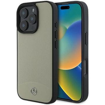 slomart Etui Mercedes MB Textured u Glatkoj Koži MagSafe za iPhone 16 Pro Max - bež