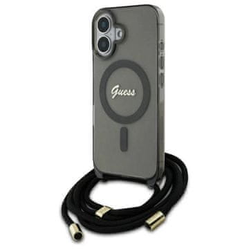 slomart Etui Guess Crossbody Cord Script MagSafe za iPhone 16 - crno