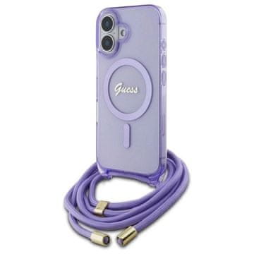 slomart Etui Guess Crossbody Cord Script MagSafe za iPhone 16 - ljubičasta