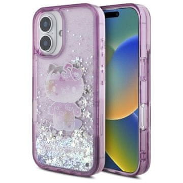 slomart Etui Hello Kitty Liquid Glitter 50. obljetnica Party za iPhone 16 - ljubičasta
