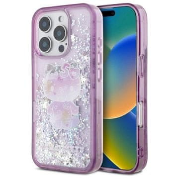 slomart Etui Hello Kitty Liquid Glitter 50. obljetnica Party za iPhone 16 Pro Max - ljubičasta