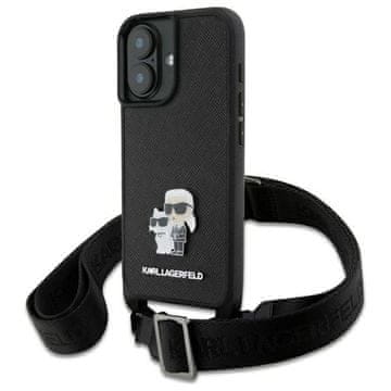 slomart Etui Karl Lagerfeld Saffiano Karl&Choupette Metal Pin CBDY Strap za iPhone 16 - crno