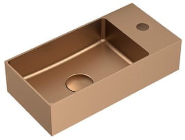 SAPHO AURUM bakreni mat umivaonik od nehrđajućeg čelika, 36,5x18cm, s ispusom, lijevo/desno