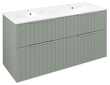 SAPHO Zidna kupaonska ormarić sa dvostrukim umivaonikom CIRASA STRIP, zelena, 118,4x64x46 cm