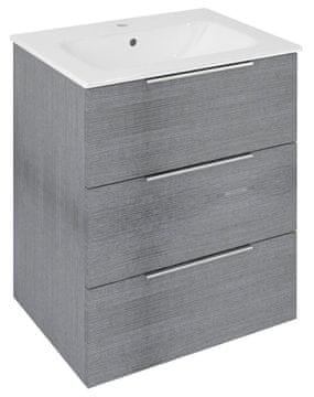 SAPHO Elegantna Kupaonska Komoda CIRASA s 3 Ladice, Srebrni Hrast 59,2x75x46 cm