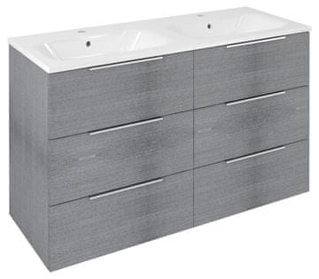 SAPHO CIRASA Umyvadlová Komoda 118,4x75x46cm, 3 Ladice, Srebrni Hrast