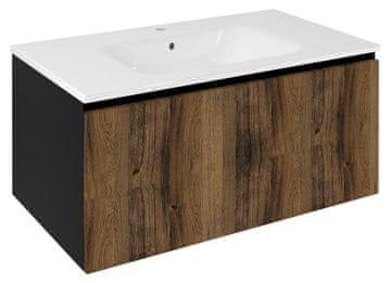 SAPHO LOREA Zidna Umivaonička Komoda 90cm, Dub Collingwood/Crna Mat, Tihi Zatvarač