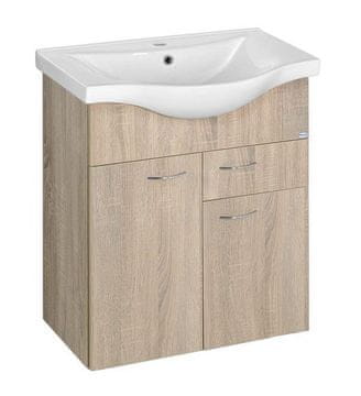 AQUALINE KERAMIA FRESH Zidna Kupaonska Komoda, 1 Ladica, 60,6x74x34cm, Platinum Hrast