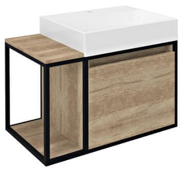 SAPHO SKARA Zidna Kupaonska Konstruktura, 80cm, Mat Crna/Dub Alabama