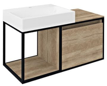 SAPHO SKARA Zidni Kupaonski Ormarić 100 cm, Mat Crna/Dub Alabama