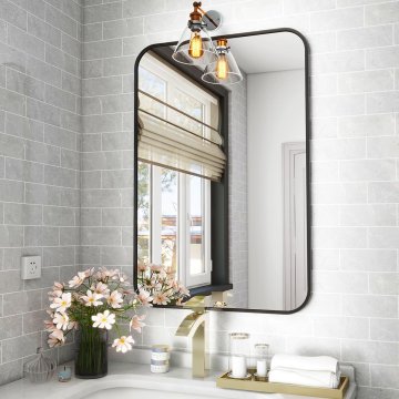 Nikcorp Zidno ogledalo 51 x 71 cm, aluminijski okvir, crno, moderno pravokutno ogledalo za kupaonicu, hodnik ili dnevni boravak