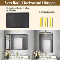 Nikcorp Zidno ogledalo 51 x 71 cm, aluminijski okvir, crno, moderno pravokutno ogledalo za kupaonicu, hodnik ili dnevni boravak